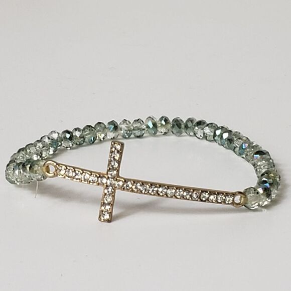 ARTISAN Petite Faceted Beads Rhinestone Cross Stretch Bracelet Christian… - Picture 1 of 7